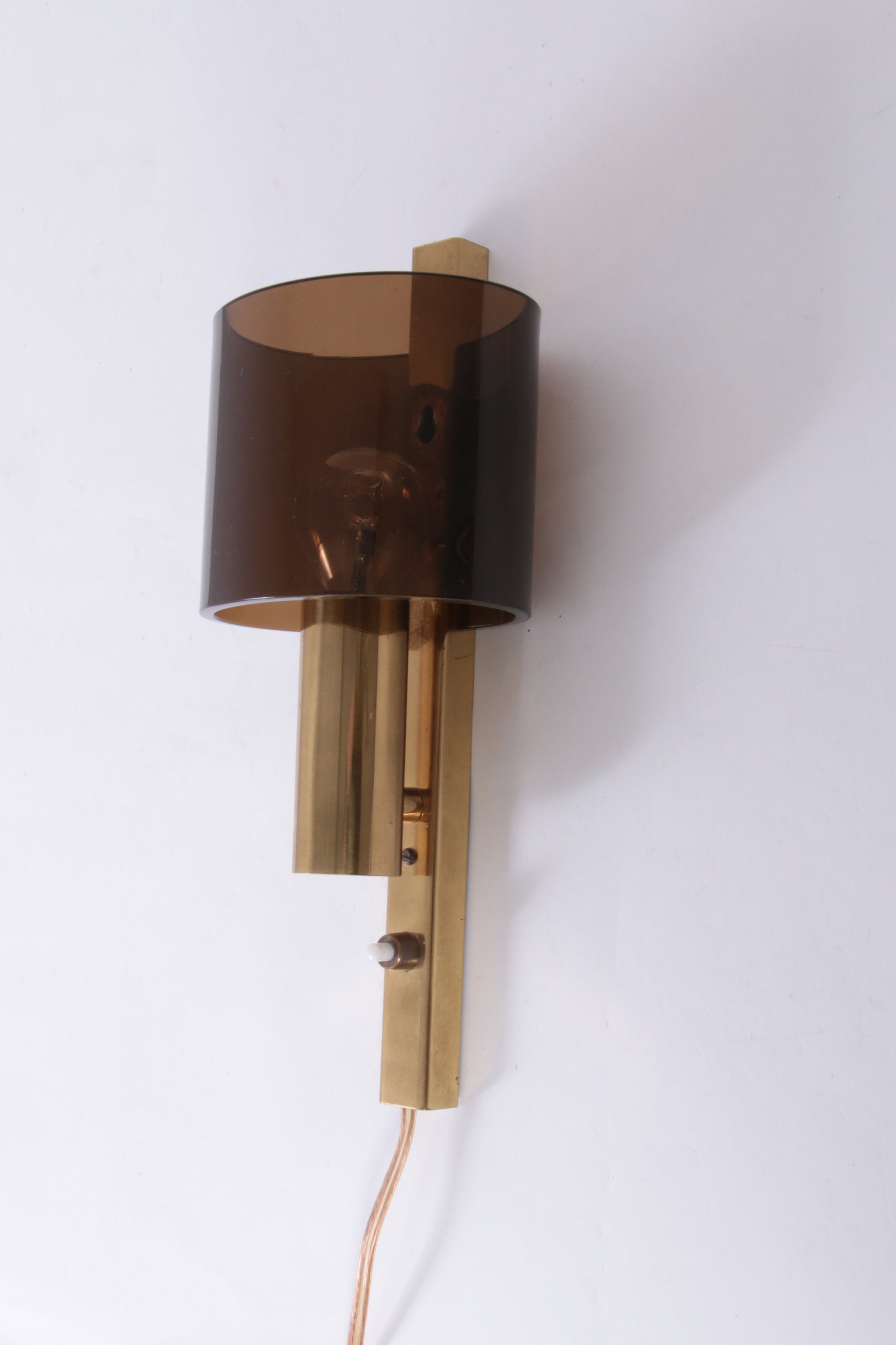 Danish Gilt Brass & Smoked Acrylic Glass Sconce from Hassel & Teudt, 1960s
