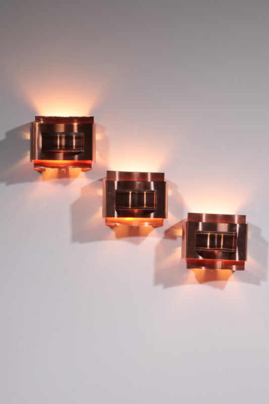 Set of 3 wall lamps Svend Aage Holm Sørensen brutalist and copper,1960