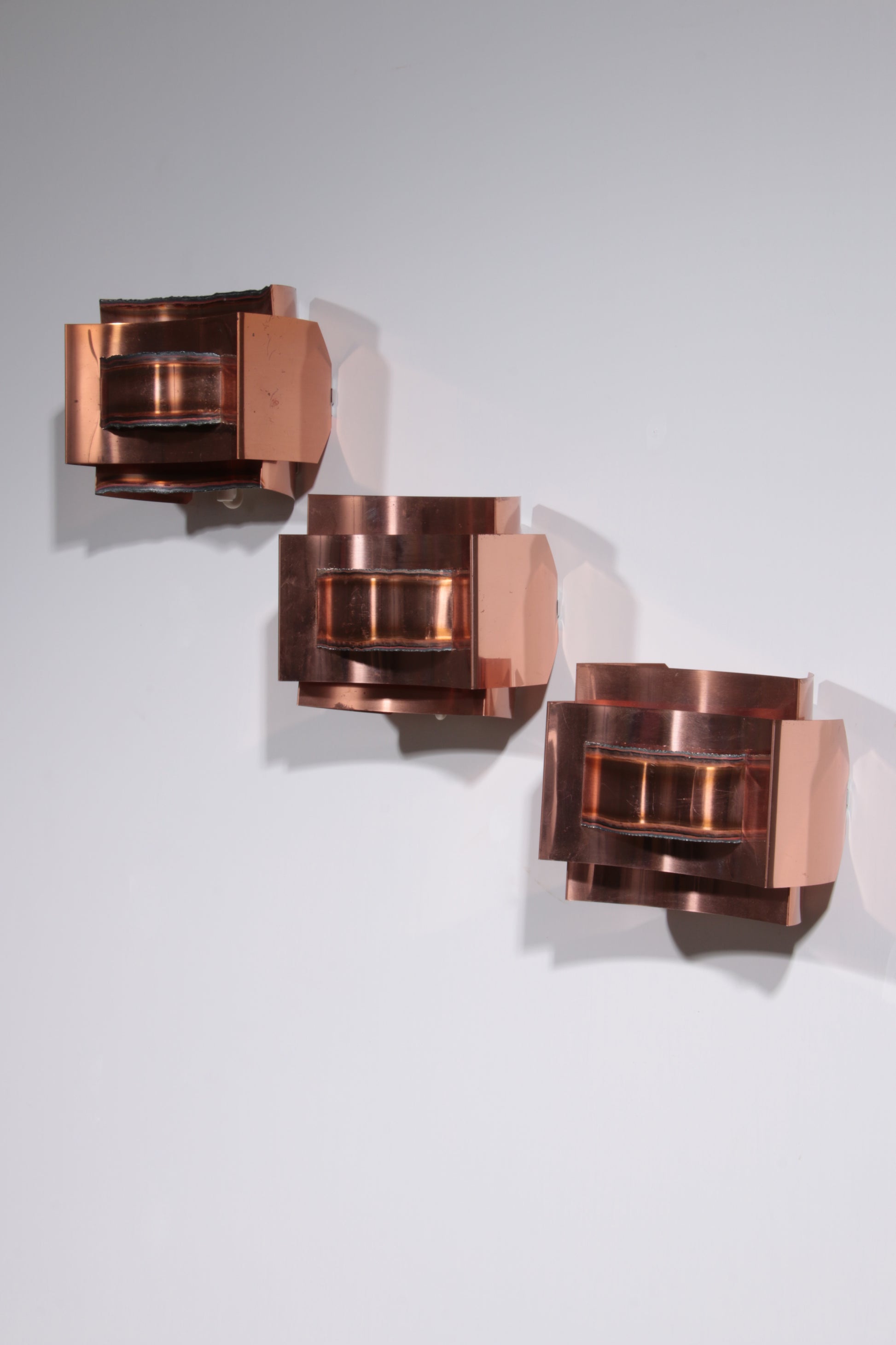 Set of 3 wall lamps Svend Aage Holm Sørensen brutalist and copper,1960
