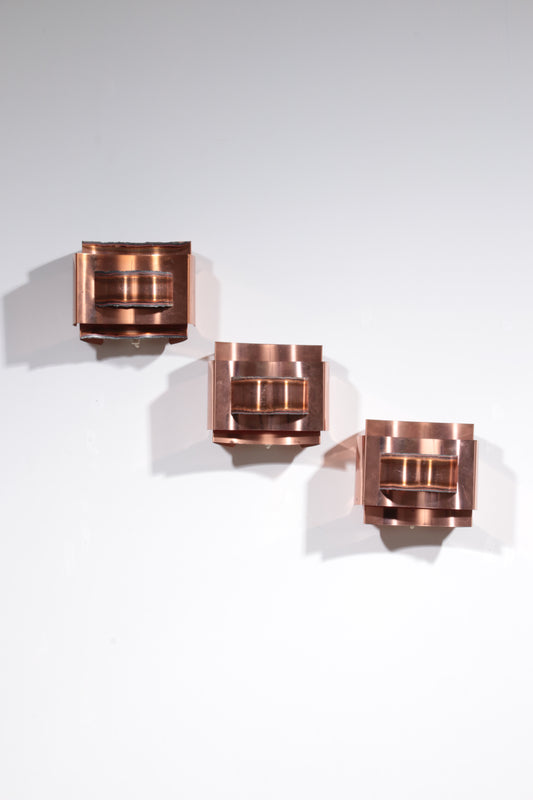 Set of 3 wall lamps Svend Aage Holm Sørensen brutalist and copper,1960