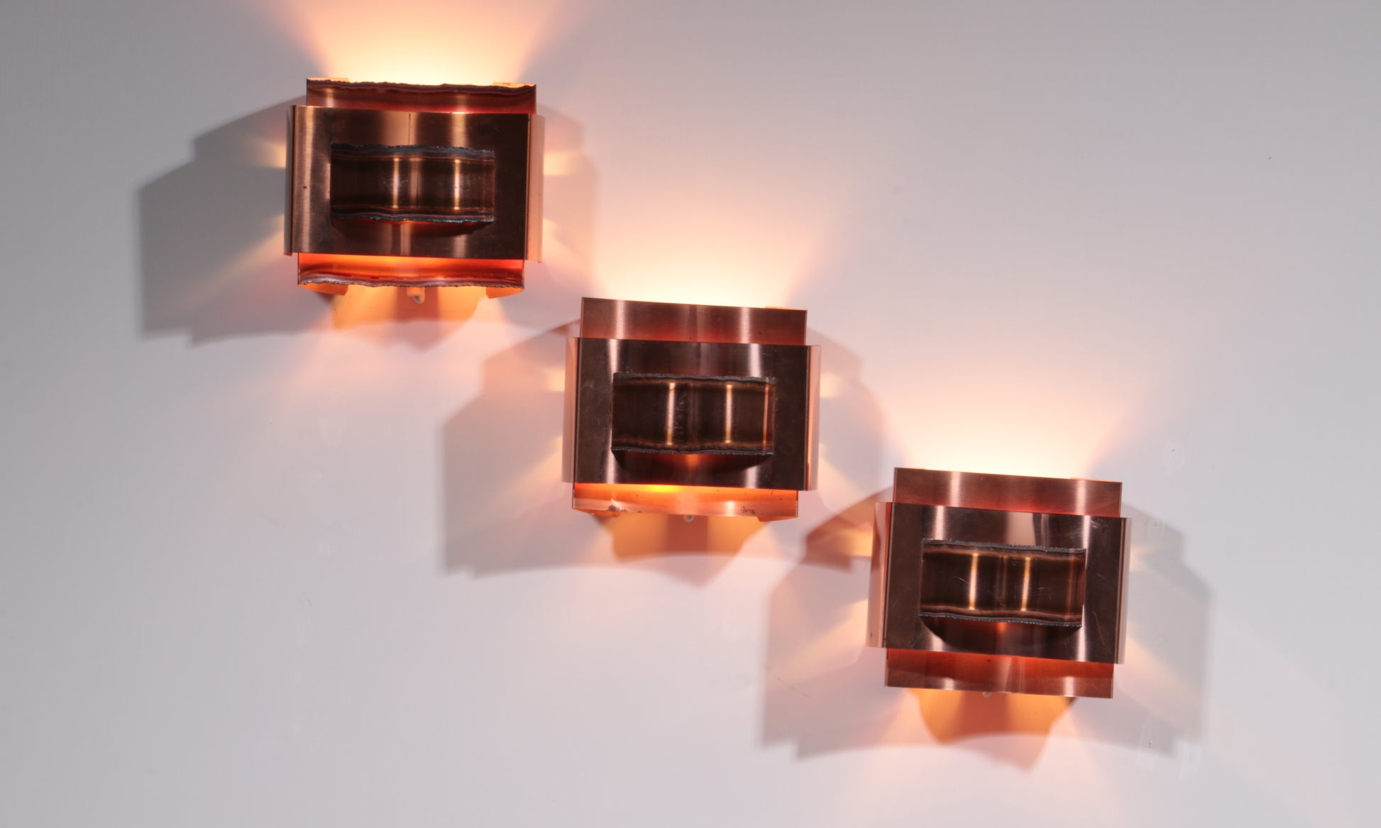 Set of 3 wall lamps Svend Aage Holm Sørensen brutalist and copper,1960
