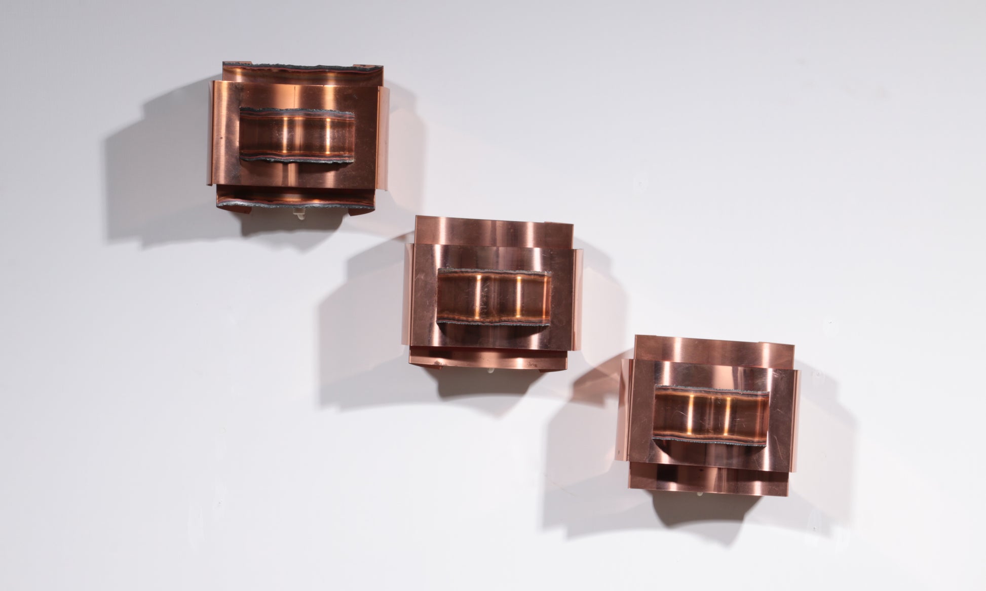 Set of 3 wall lamps Svend Aage Holm Sørensen brutalist and copper,1960
