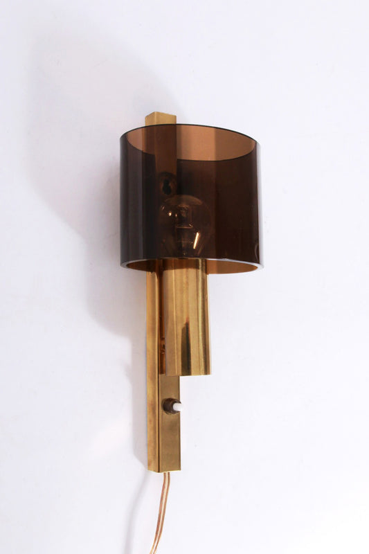 Danish Gilt Brass & Smoked Acrylic Glass Sconce from Hassel & Teudt, 1960s