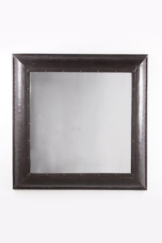 Brutalist Metal Square Wall Mirror, 1980s