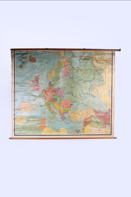 Mega large map of europe 1960s on linen.