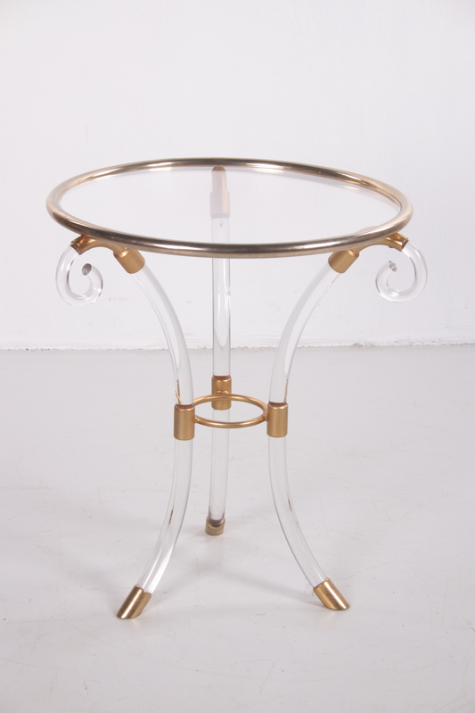 Plexieglas bijzettafel of plantentafel met gouden details.