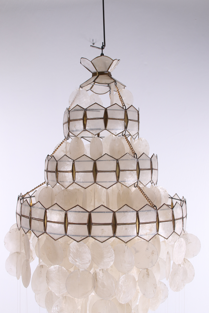 Vintage Windvanger kroonluchter gemaakt van Schelpen Verner Panton stijl jaren60 detail boven