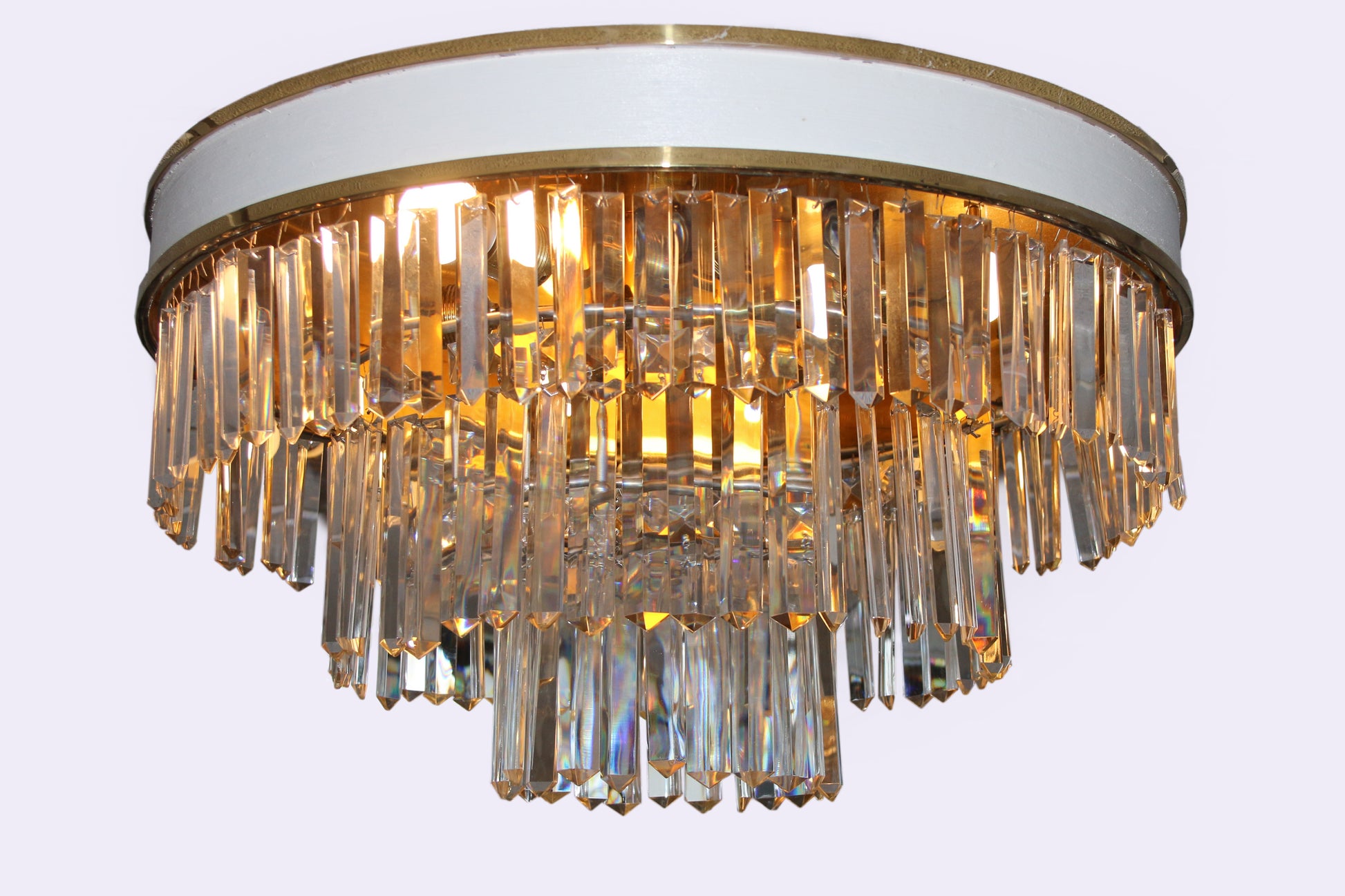 Set Vintage Messing Kristallen Plafondlamp L.A. Riedinger,1960s voorkant