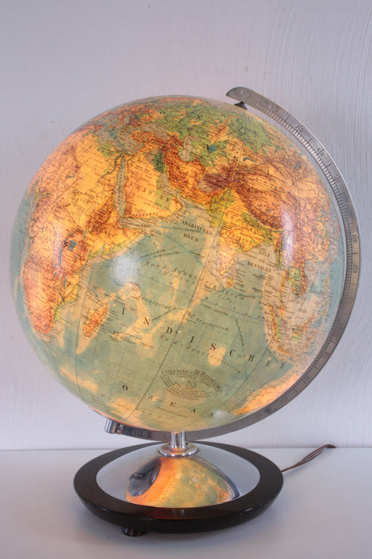 Midcentury glazen Globe met licht van Columbus DuoErdglobe, Duitsland licht aan
