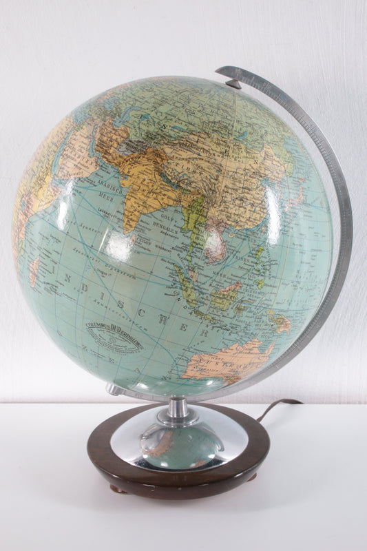 Midcentury glazen Globe met licht van Columbus DuoErdglobe, Duitsland voorkant