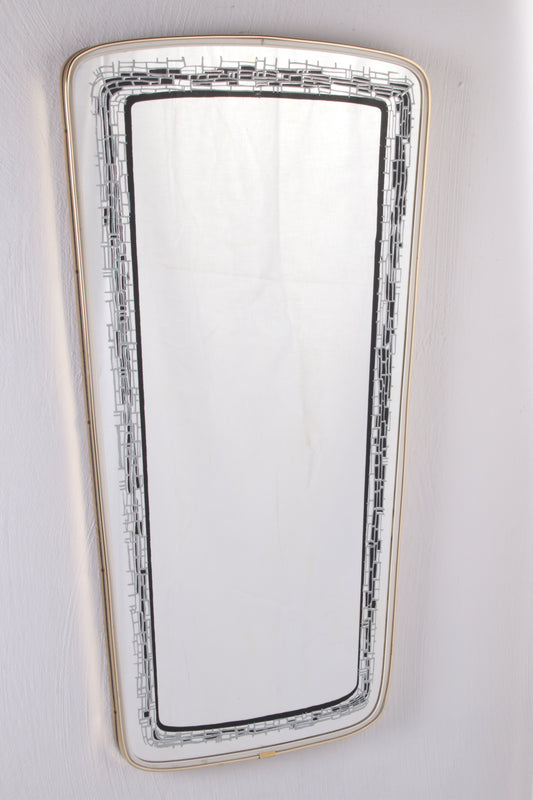 Vintage Langwerpige Wandspiegel met zwart/grijze decoratieve rand