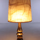 Grote keramieken gouden tafellamp hand gedraaid met originele kap uit de 70 jaren