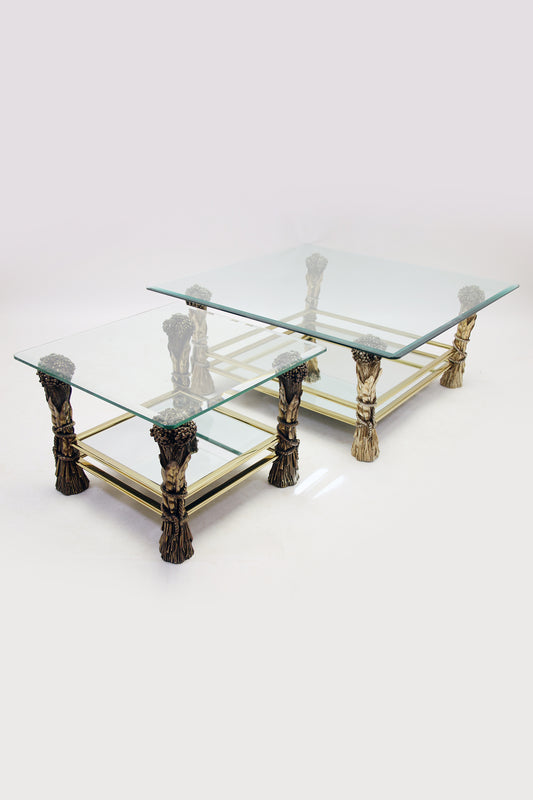 Vintage Bronze coffee table and side table set with corn motif