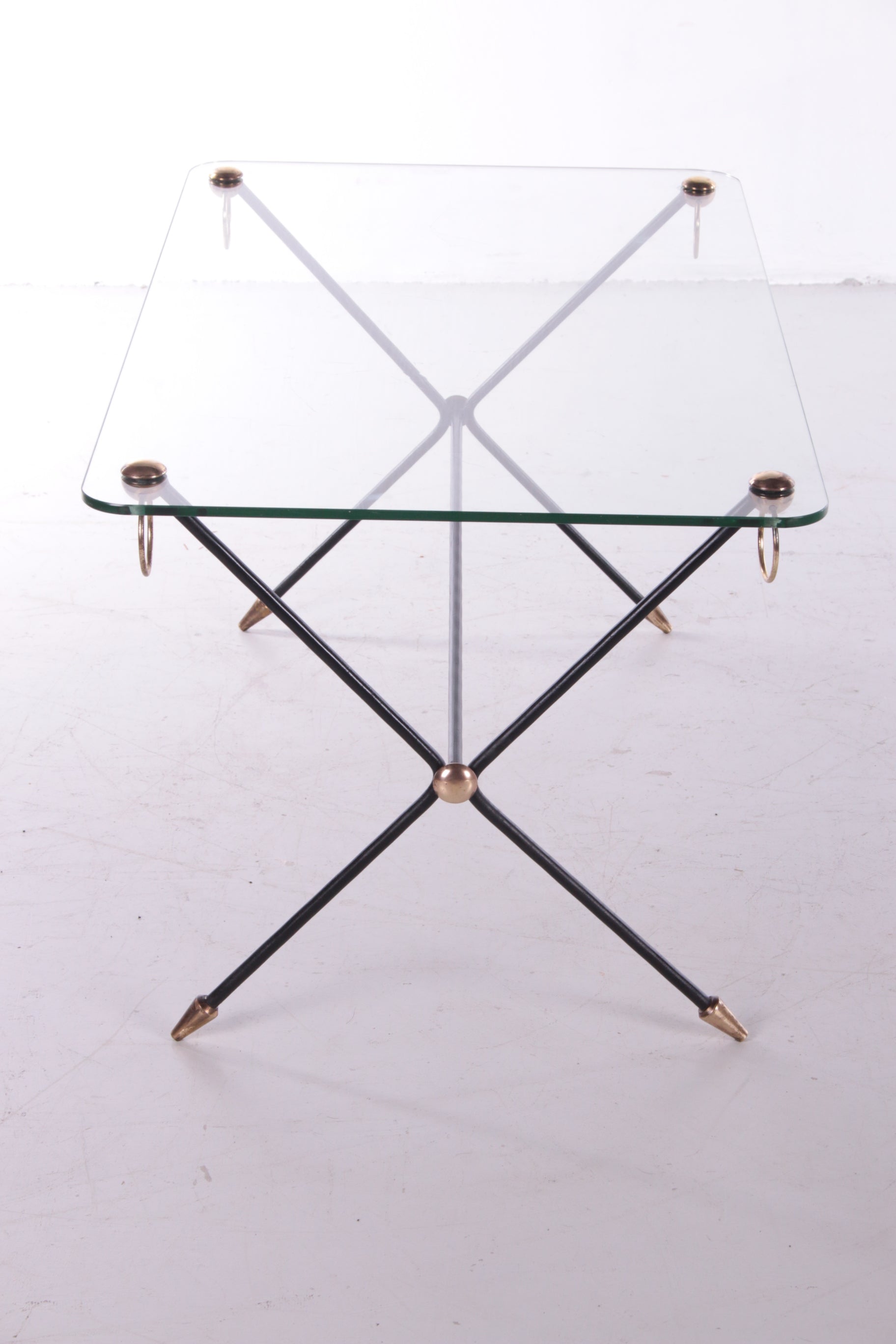 Salontafel Jacques Adnet X-Base Model,1960 zijkant
