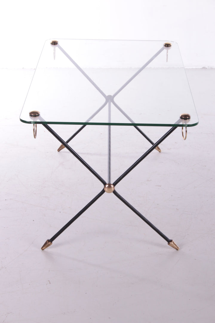 Salontafel Jacques Adnet X-Base Model,1960 zijkant