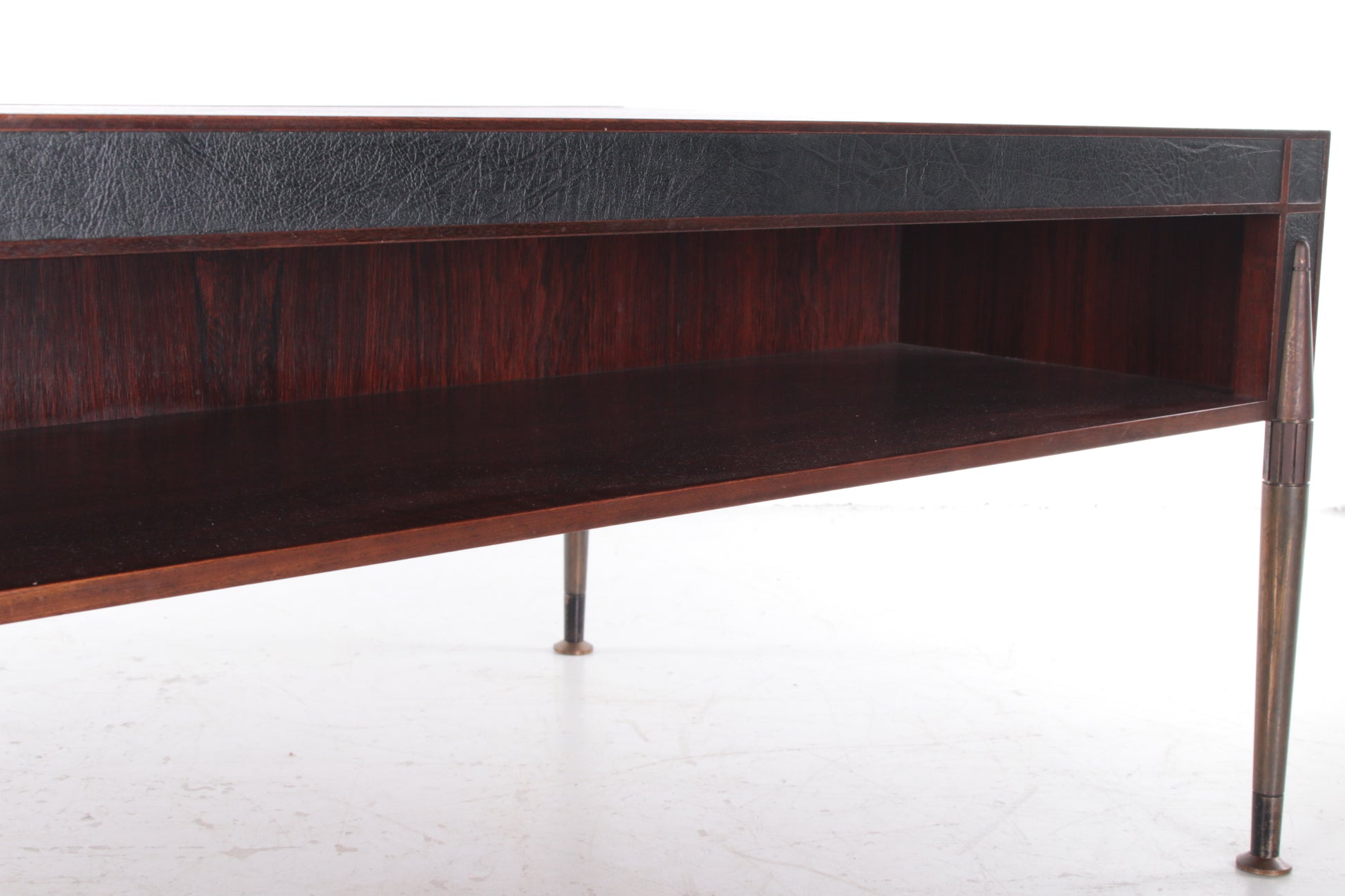 Mid-century Salontafel bekleed met leer en bronzen poten,1960