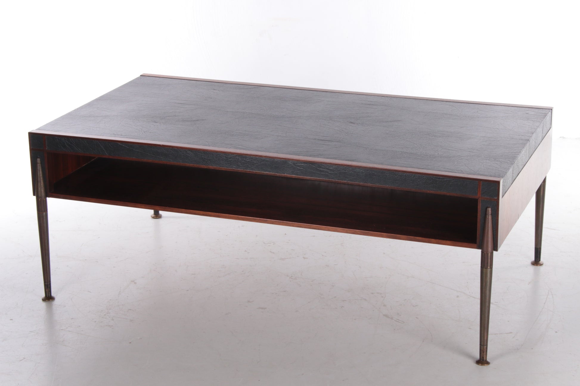 Mid-century Salontafel bekleed met leer en bronzen poten,1960