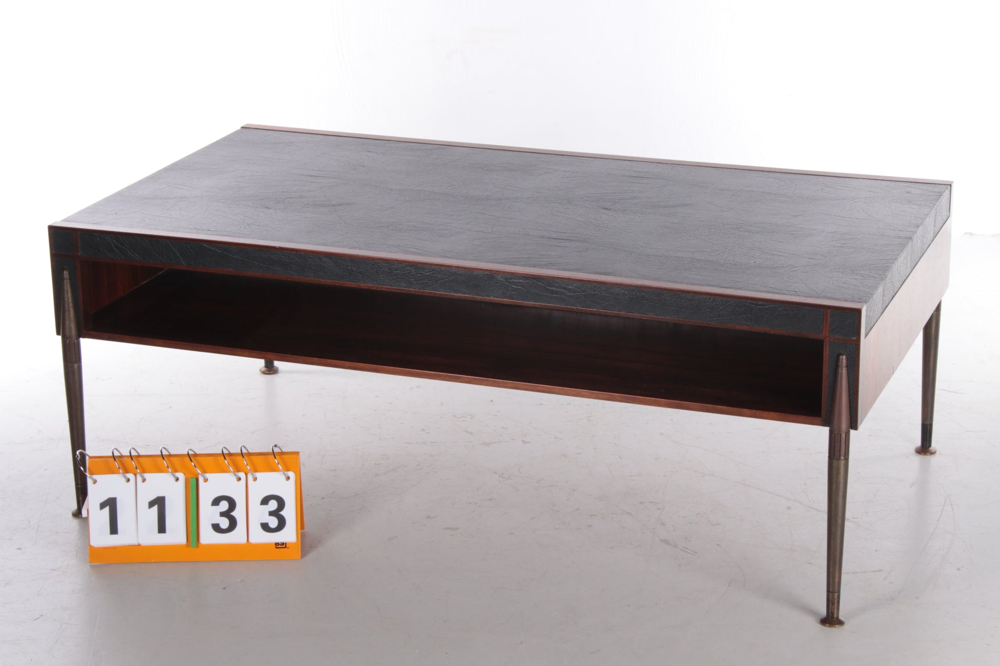 Mid-century Salontafel bekleed met leer en bronzen poten,1960