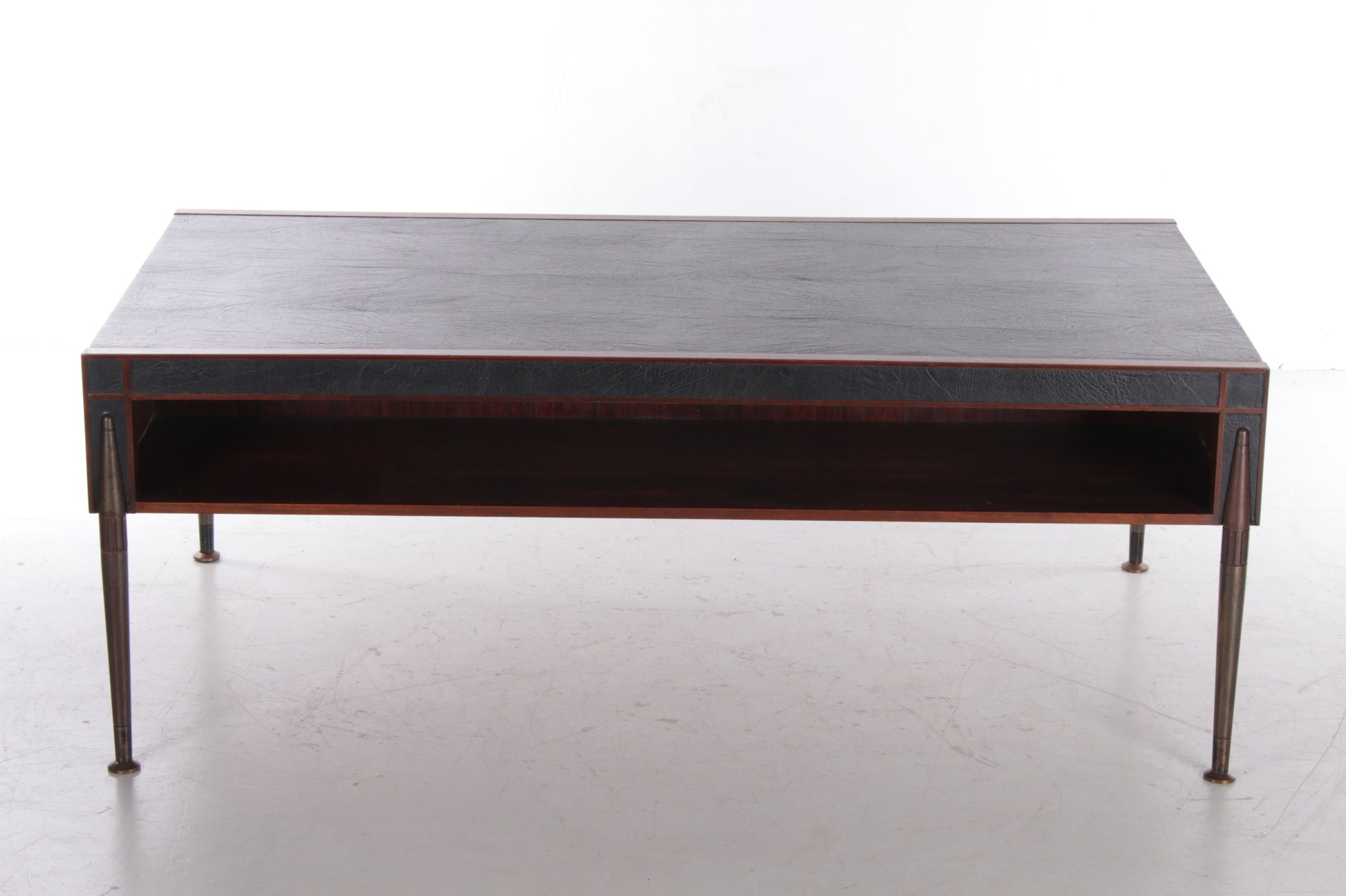 Mid-century Salontafel bekleed met leer en bronzen poten,1960