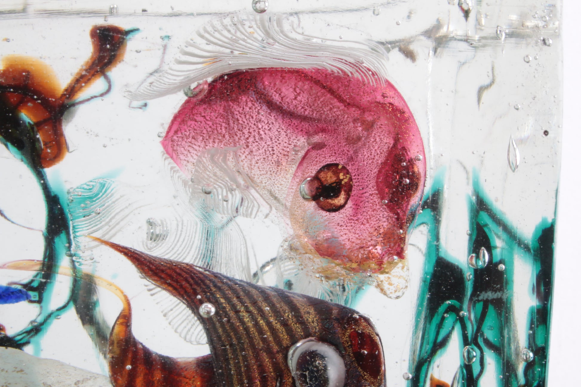 Zeer groot Murano-aquarium Alfredo Barbini voor Cenedese, circa 1960 detail roze vis