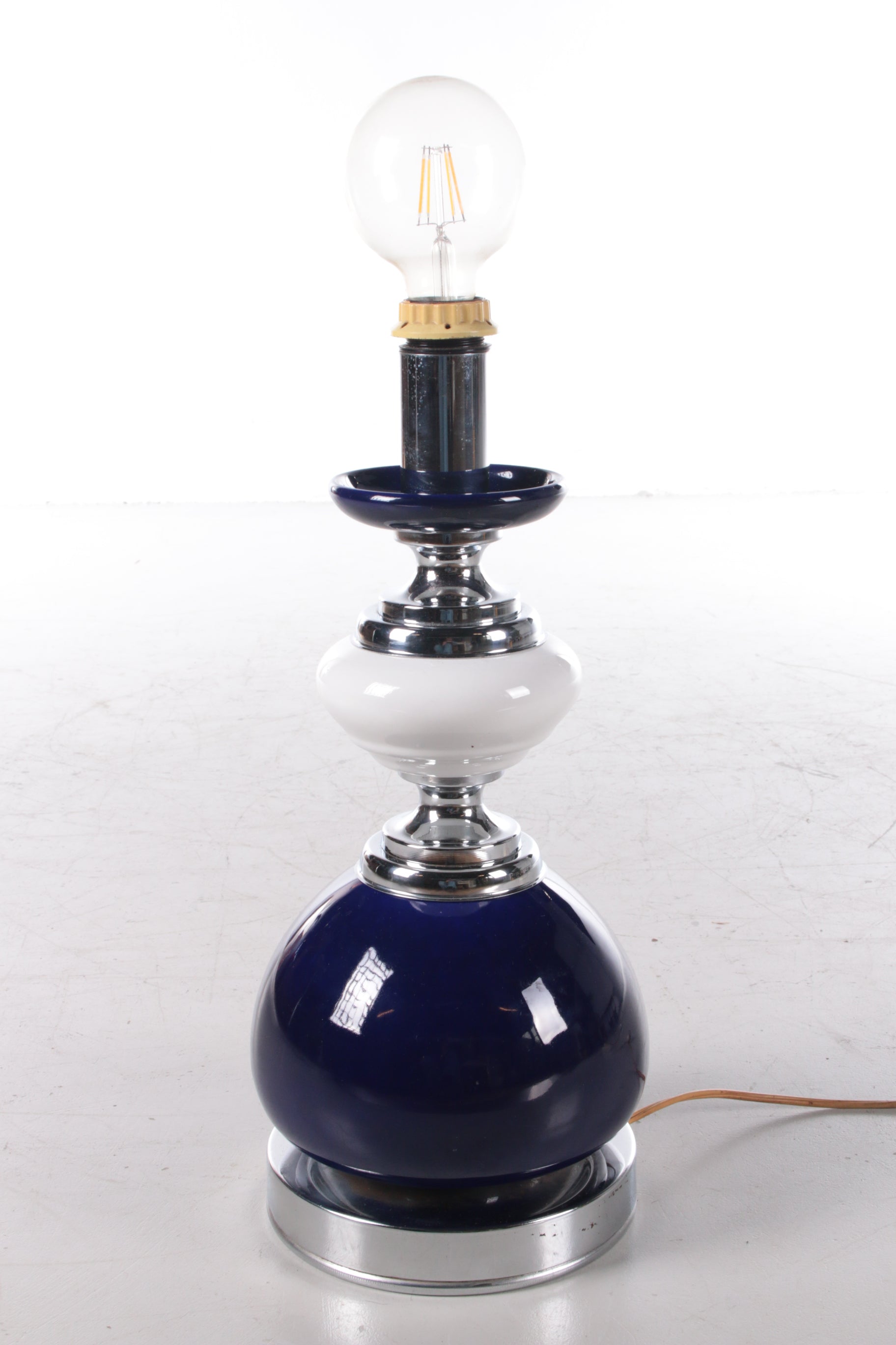 Vintage Lampenvoet van blauw en wit gekleurd glas 