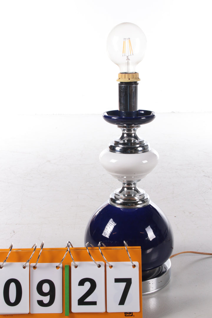 Vintage Lampenvoet van blauw en wit gekleurd glas nummer