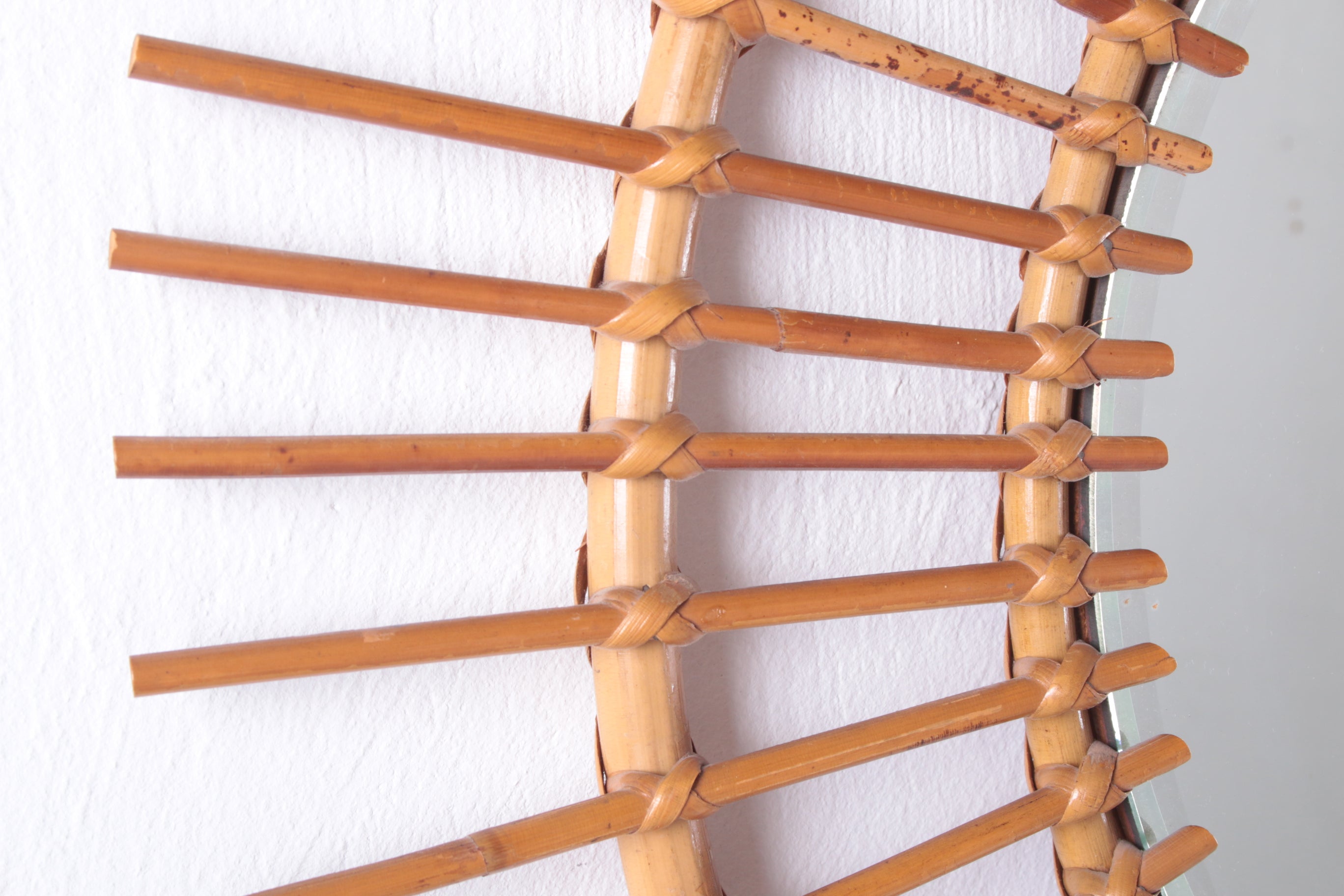 Franse ronde Rotan spiegel Bohemien Stijl detail rand
