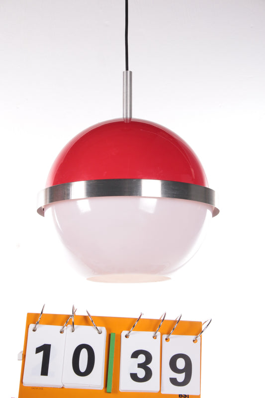 Vintage Rood/wit Hanglamp Model bol,jaren60 Italie