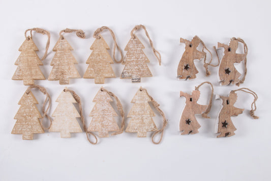 Leuke houten kerstboom hangers engelen en kerstbomen handgemaakt.