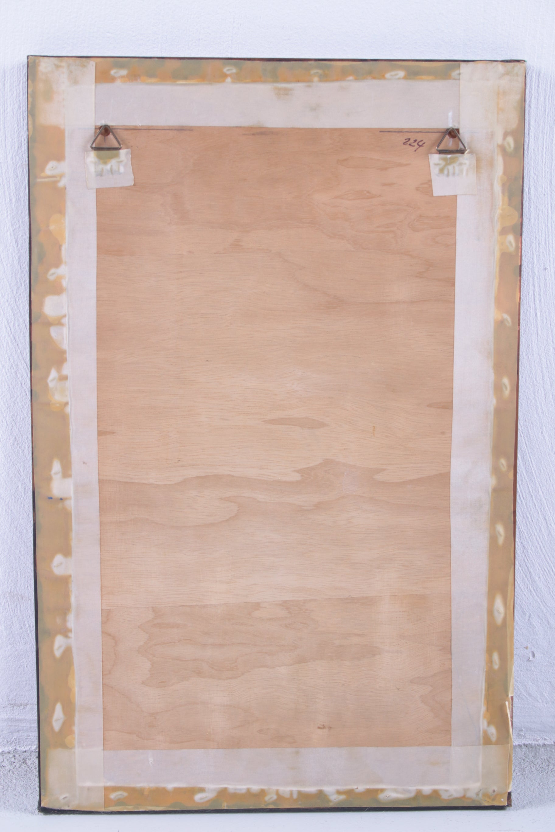 Koperen Wanddecoratie met Emaille Lelies jaren60 achterkant