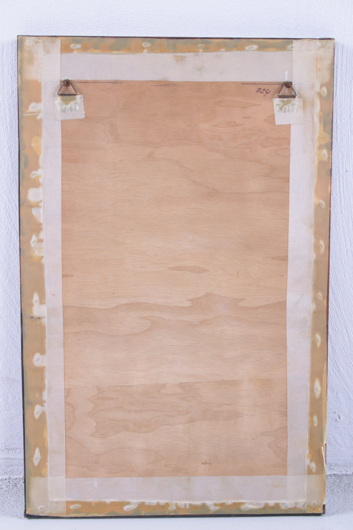 Koperen Wanddecoratie met Emaille Lelies jaren60 achterkant