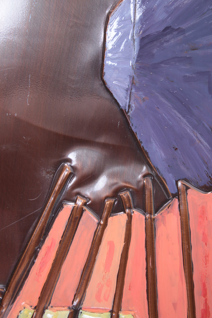 Koperen Wanddecoratie met Emaille boten jaren60 detail foto