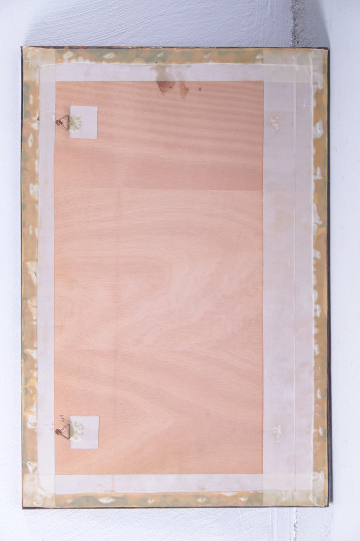 Koperen Wanddecoratie met Emaille boten jaren60 achterkant