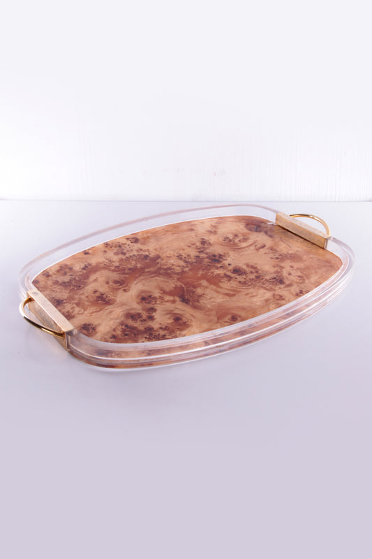 Plexiglas Tray with gold Handles and the Style of Aldo Tura