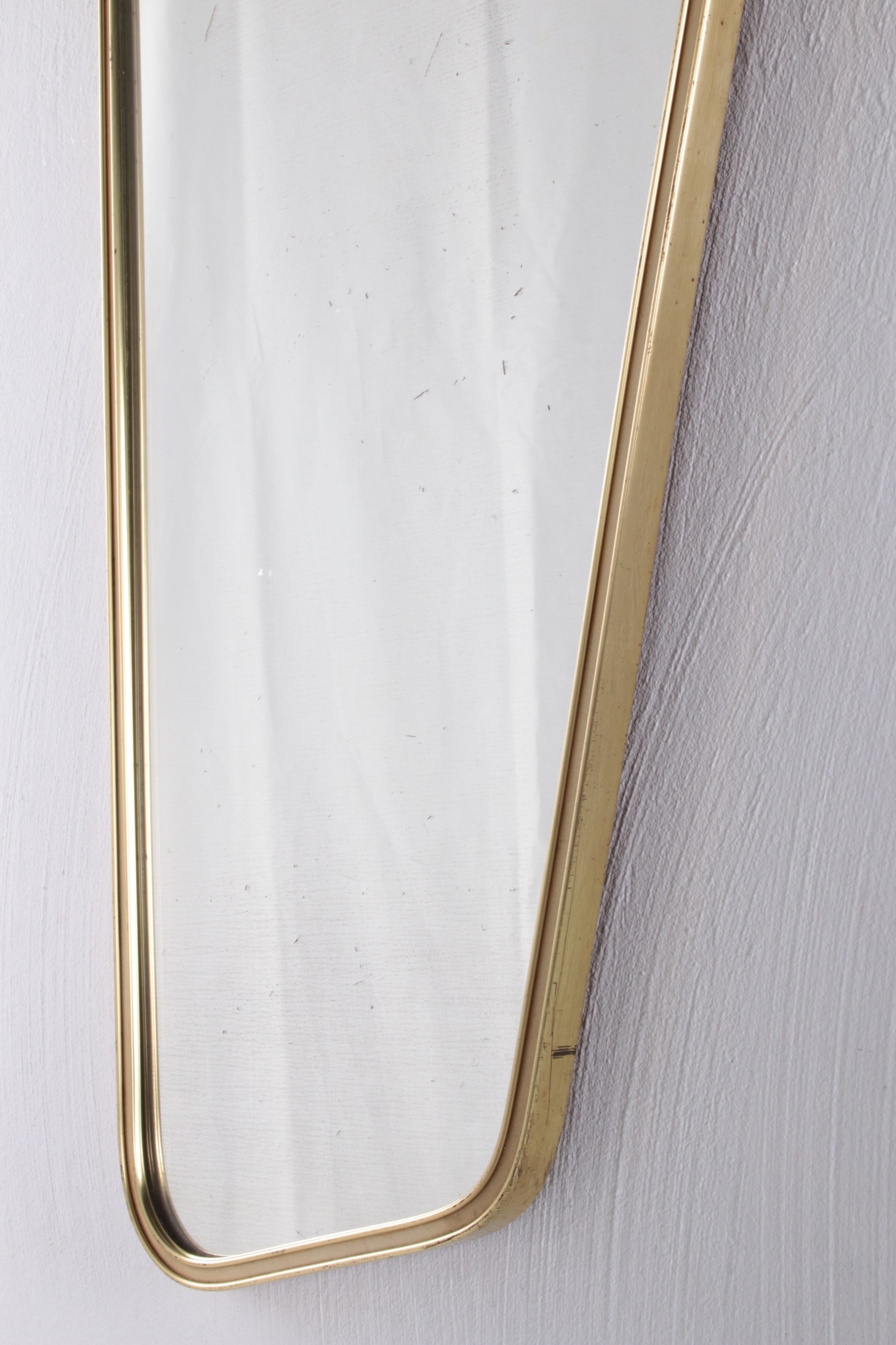 Vintage Langwerpige spiegel met messing rand, jaren60