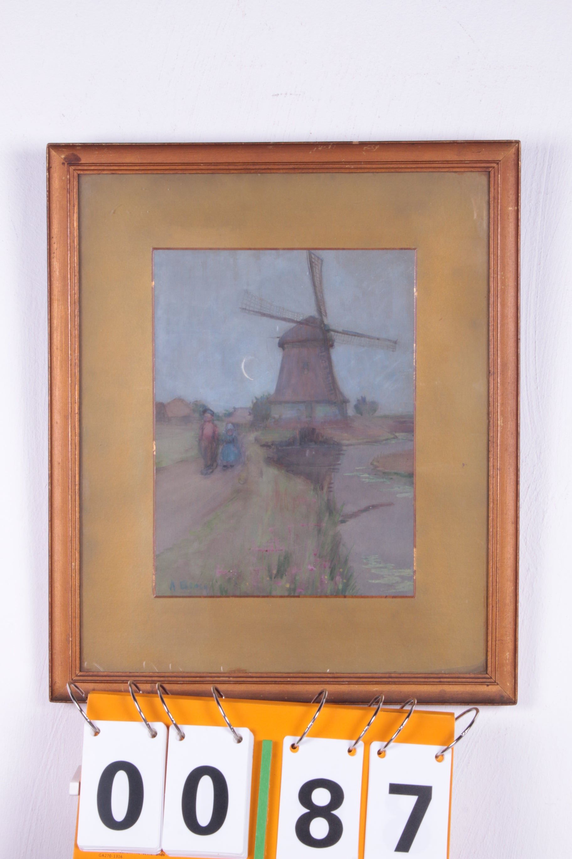 Mooi oud schilderij gemaakt van Wasco landschap met een molen,1923