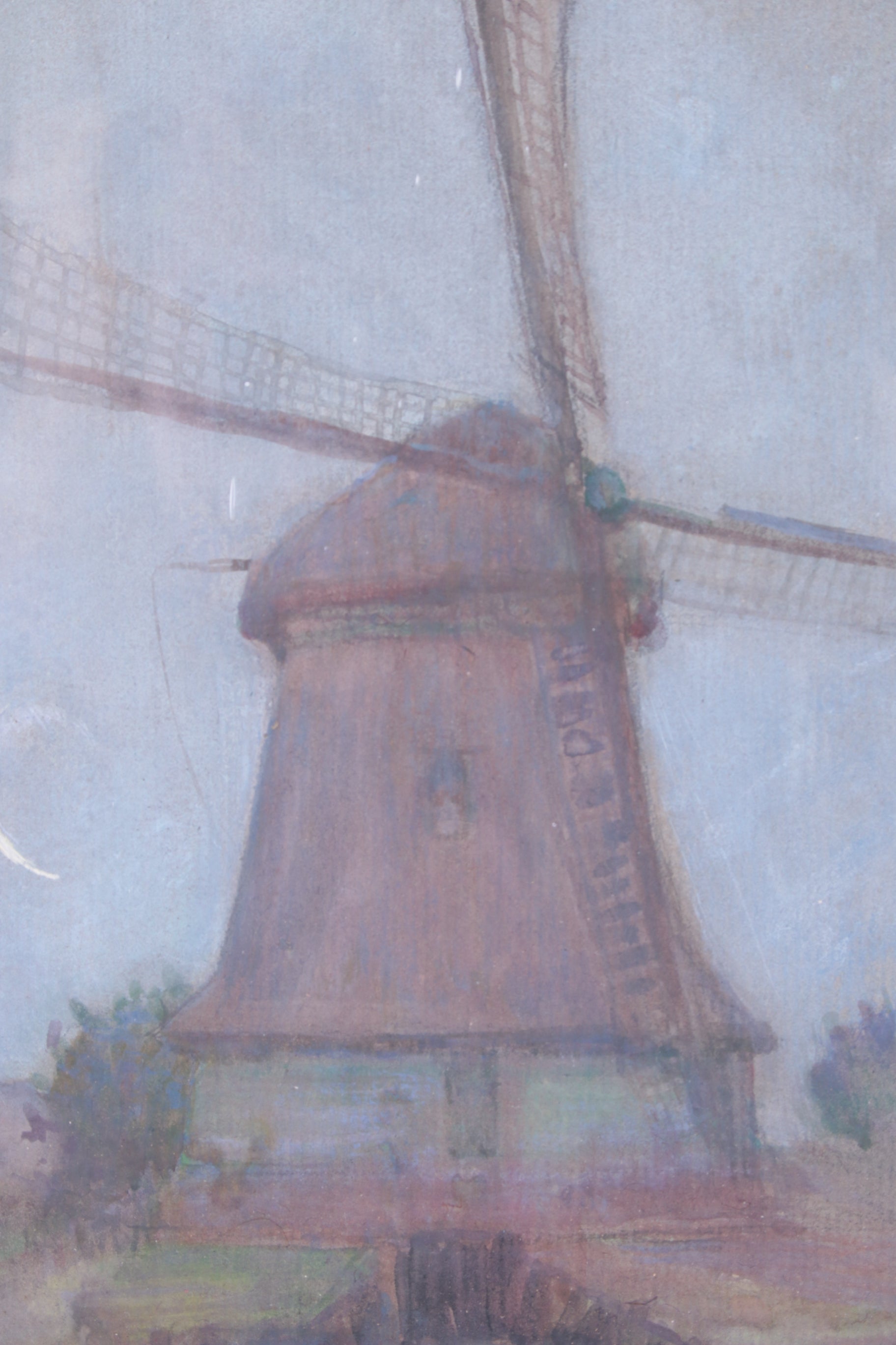 Mooi oud schilderij gemaakt van Wasco landschap met een molen,1923