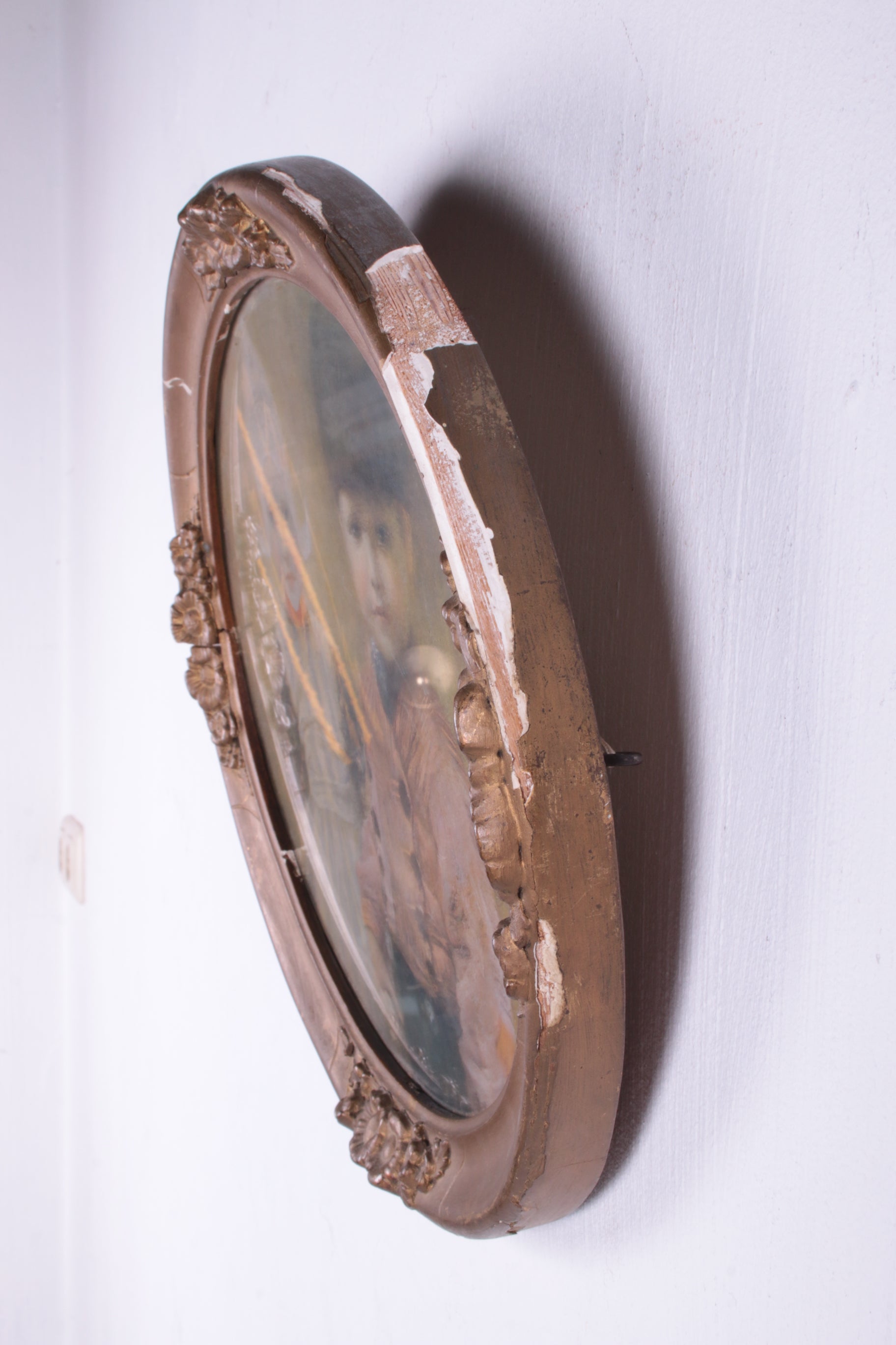 Brocante gouden lijst met print van Boerenkinderen,1960