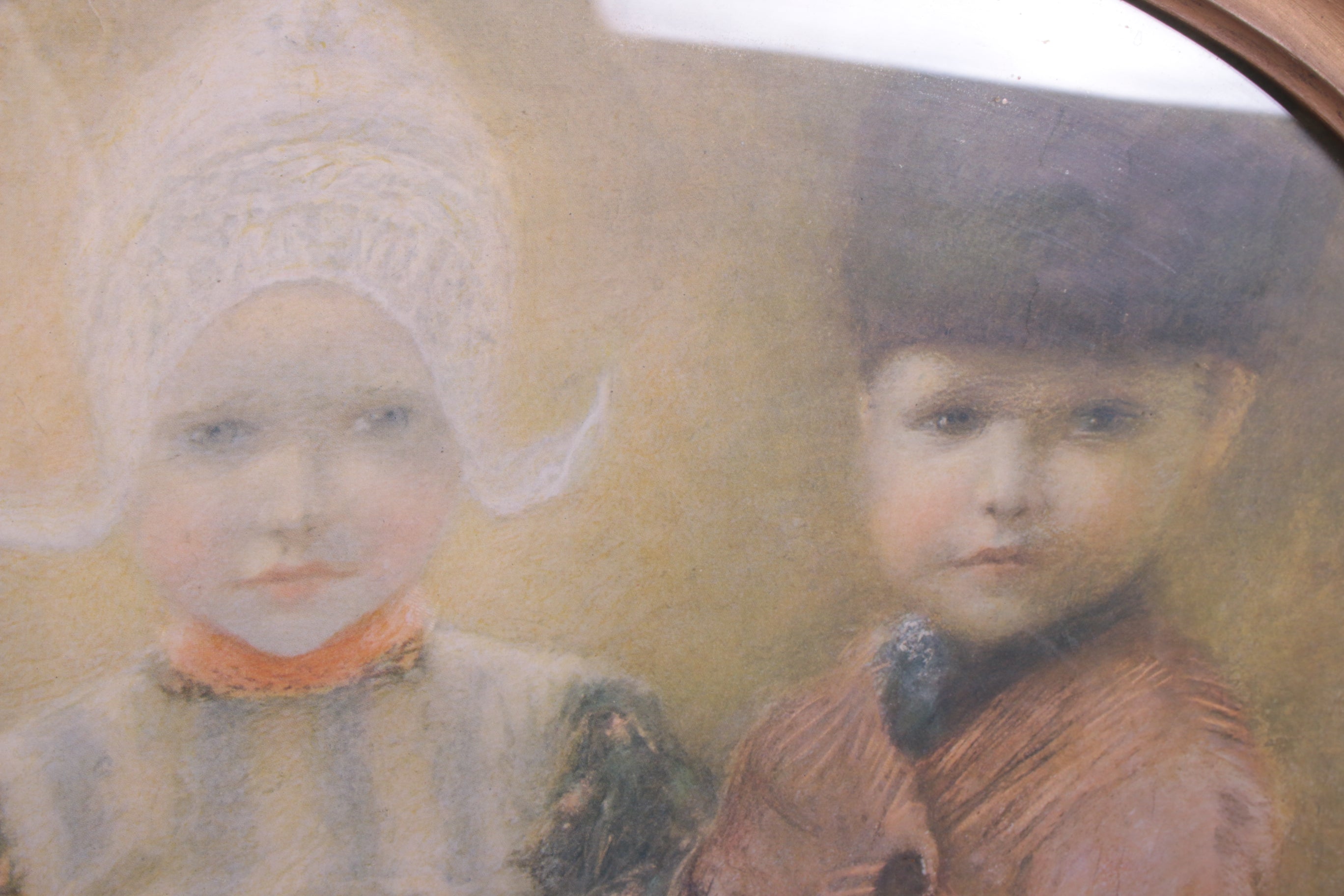 Brocante gouden lijst met print van Boerenkinderen,1960