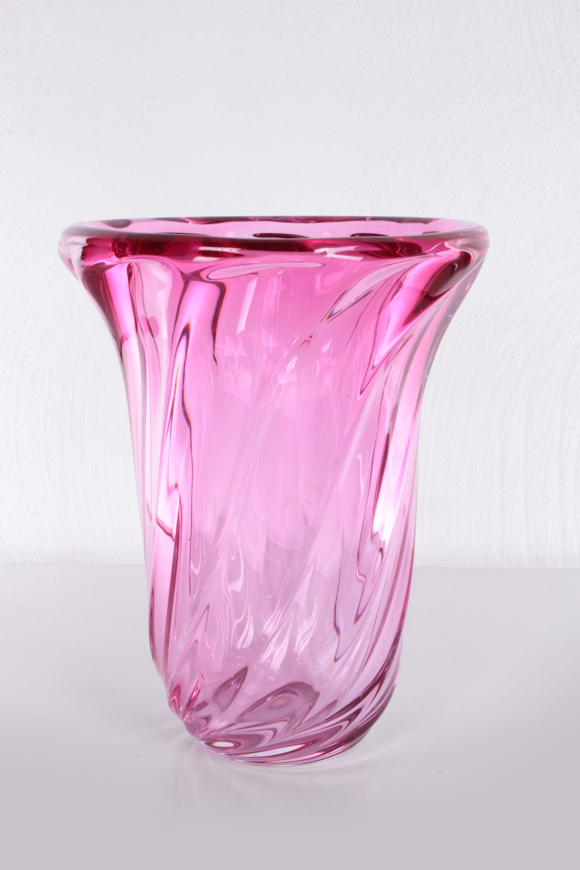 Large Vintage Val Saint Lambert Cranberry Crystal Vase – 1960s Belgian Art Glass