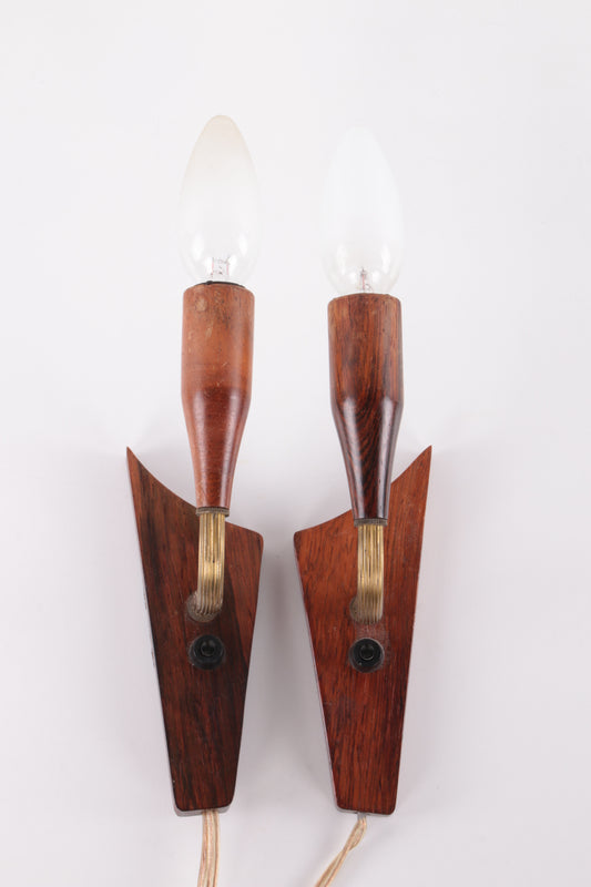 Vintage set van 2 wandlampjes gemaakt van Pallisander jaren60