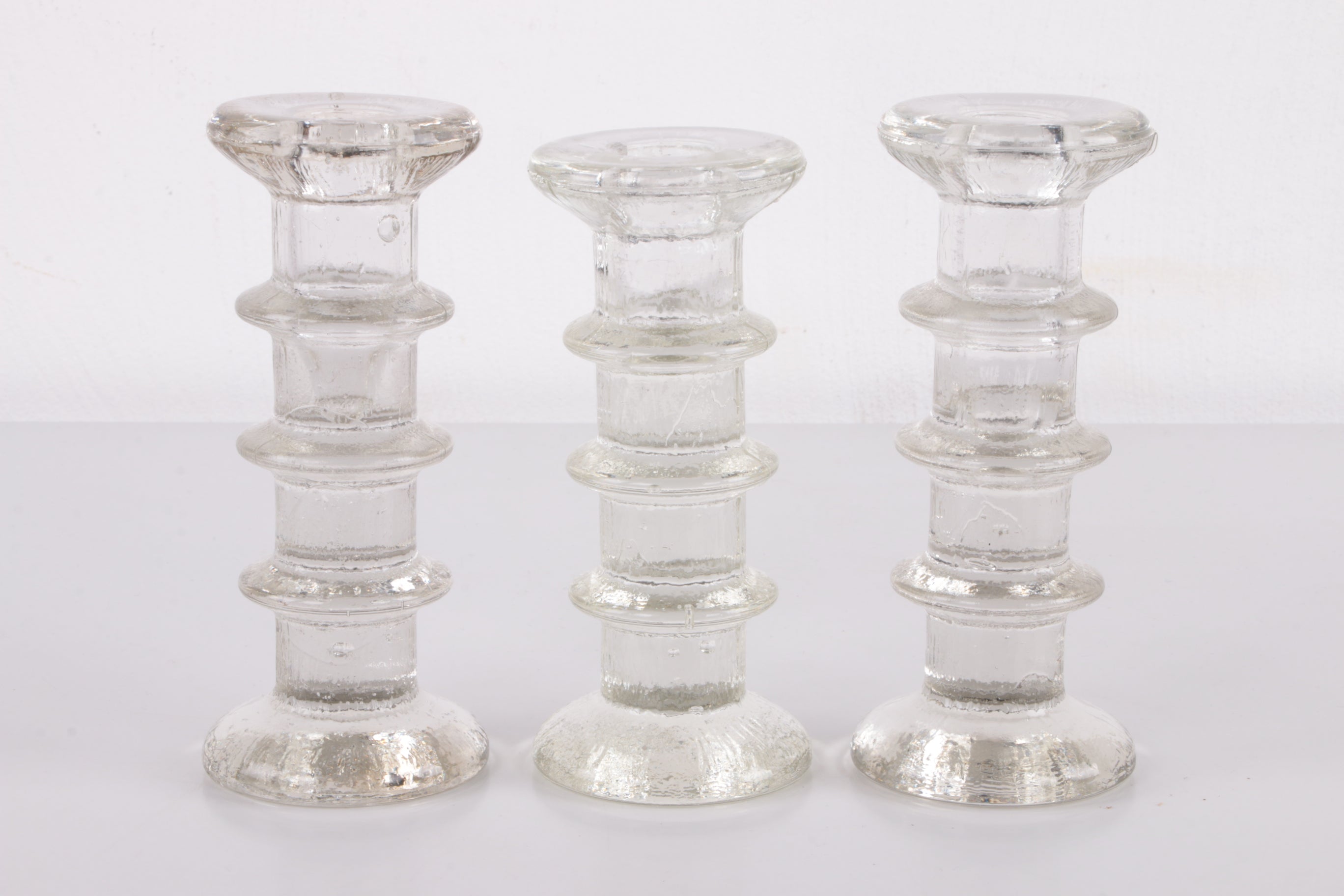 Vintage Set van 3 iittala glazen kandelaars Design van Timo Sarpaneva jaren60