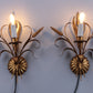 Mid-Century Blossom Wall Lamps in Gold-Colored Metal by Hans Kögl, Set of 2