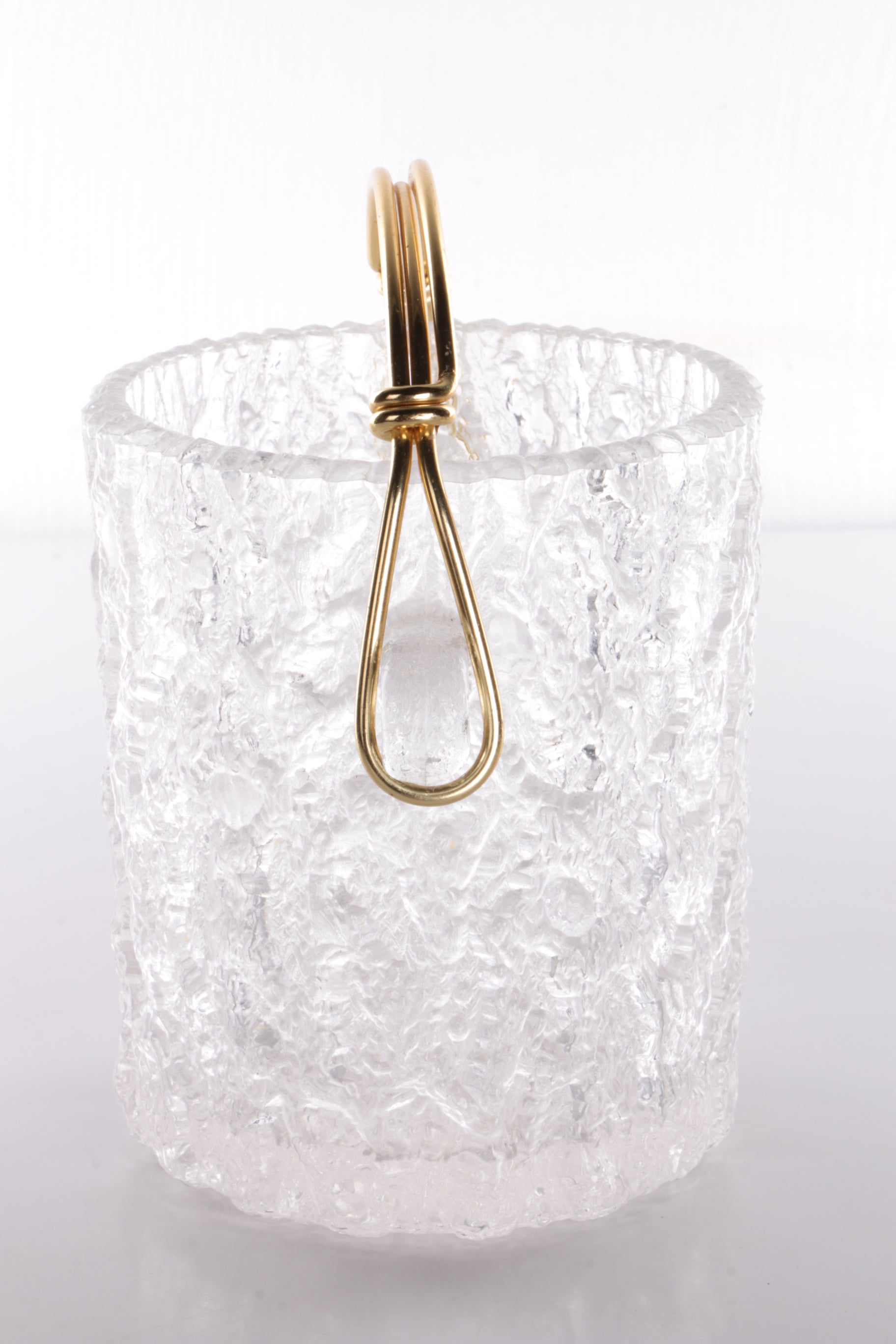Vintage Design Glazen Ijsglas Ijsemmer met messing greep 1960 Finland zijkant