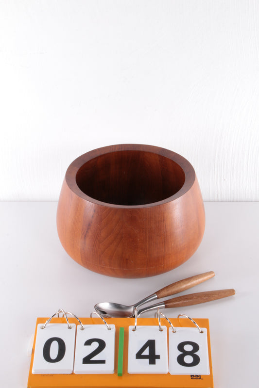 Jens Quistgaard Teak houten Bowl met sla couvert gemaakt door Dansk Design.