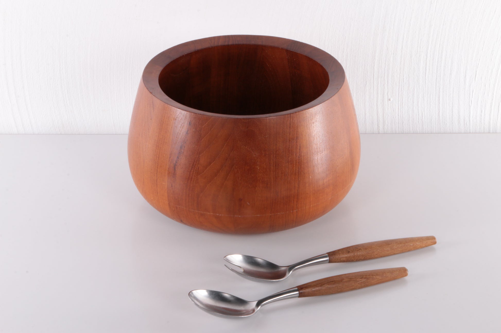 Jens Quistgaard Teak houten Bowl met sla couvert gemaakt door Dansk Design.