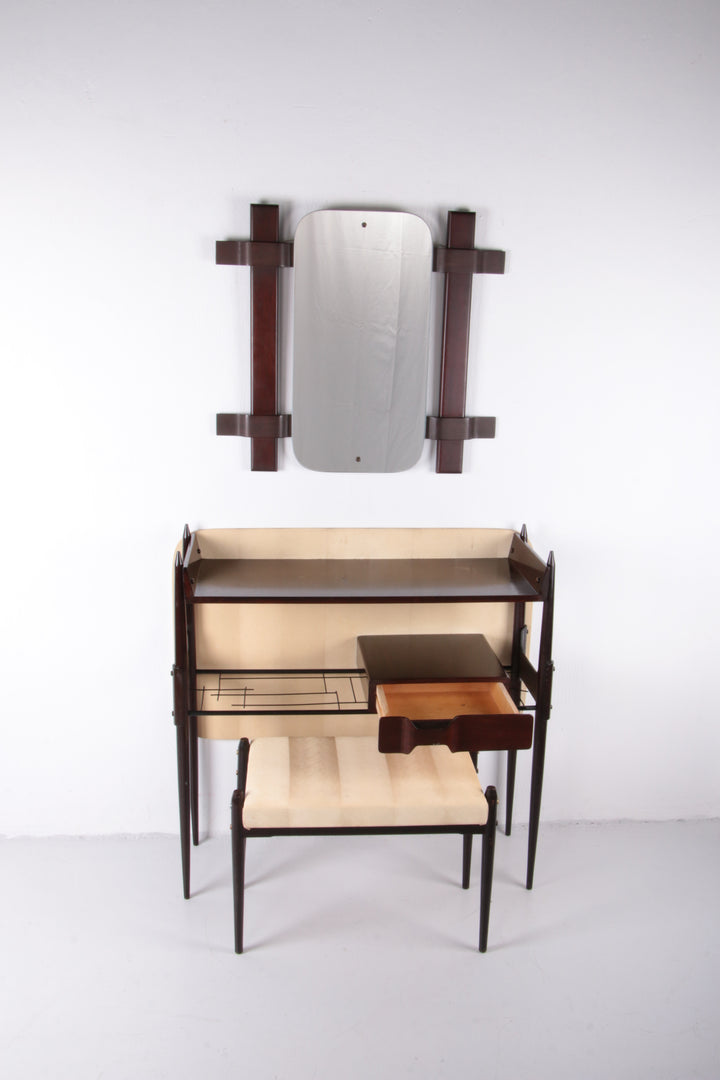 Ico Parisi Wandmeubel met spiegel en krukje 1950 Italie