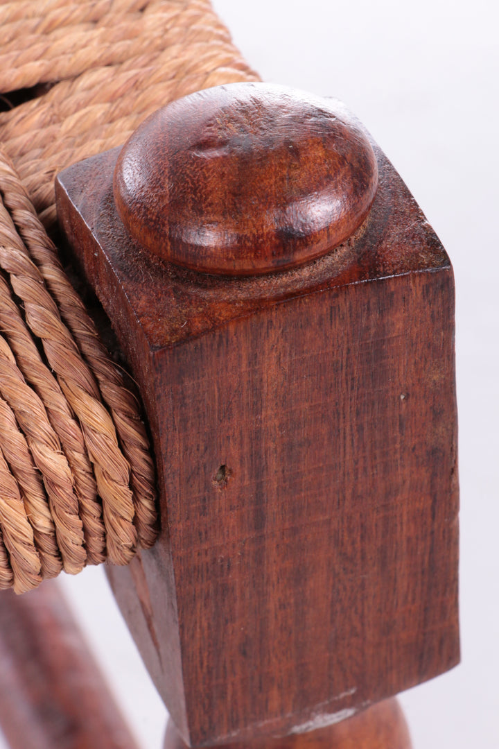 Vintage Brutalistisch krukje of voetenbankje van jute touw, jaren 60