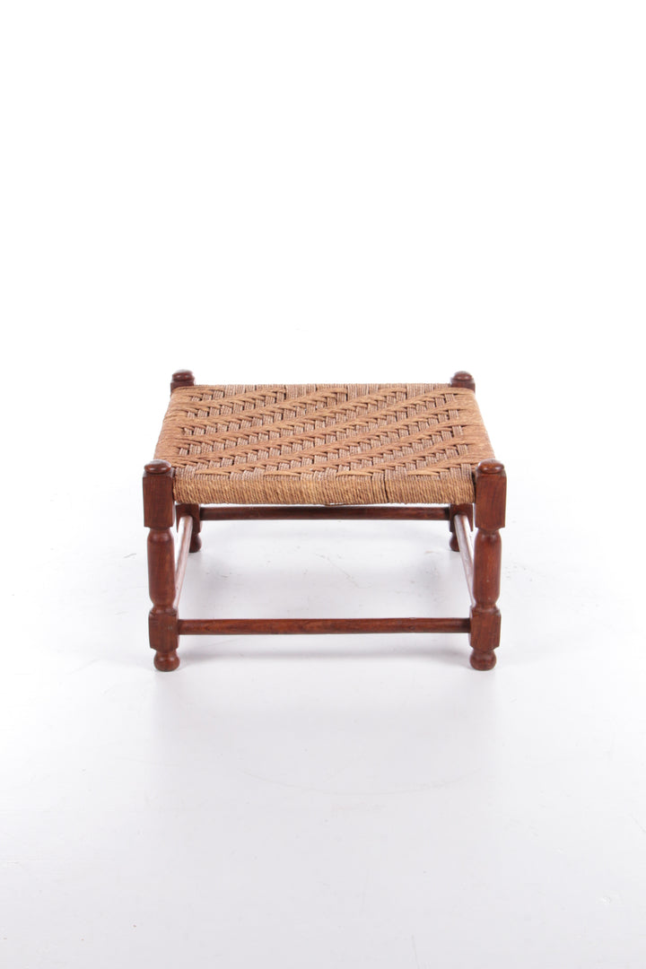 Vintage Brutalistisch krukje of voetenbankje van jute touw, jaren 60