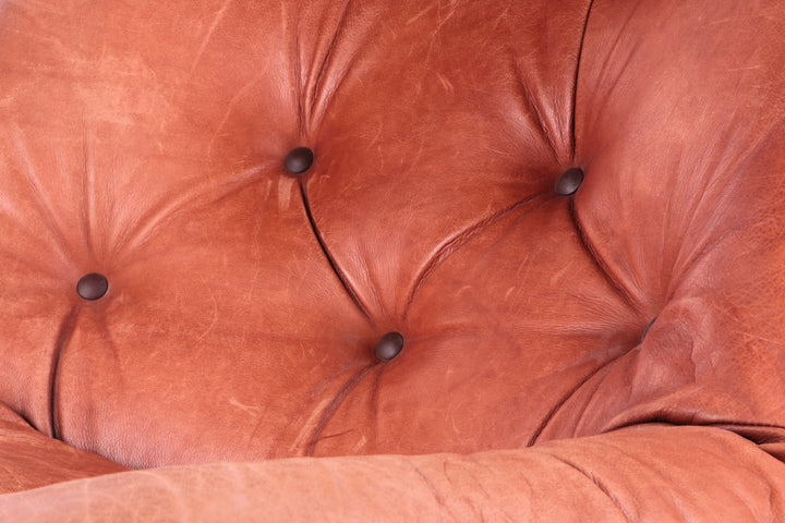 Vintage Braziliaanse Fauteuil met Gognackleur leren zitkussen,70s.